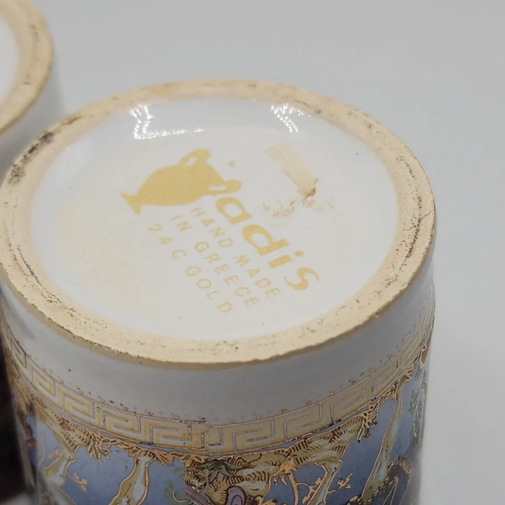 Vintage Greek Shot Glass Mythology Adis Artisan 24C Gold Detail Hand Crafted Art